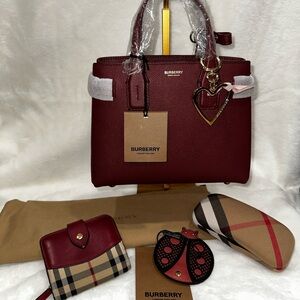Burberry SM Crimson Banner Leather Bag, CoinPurse, Wallet, Case, Charm, NWT COA